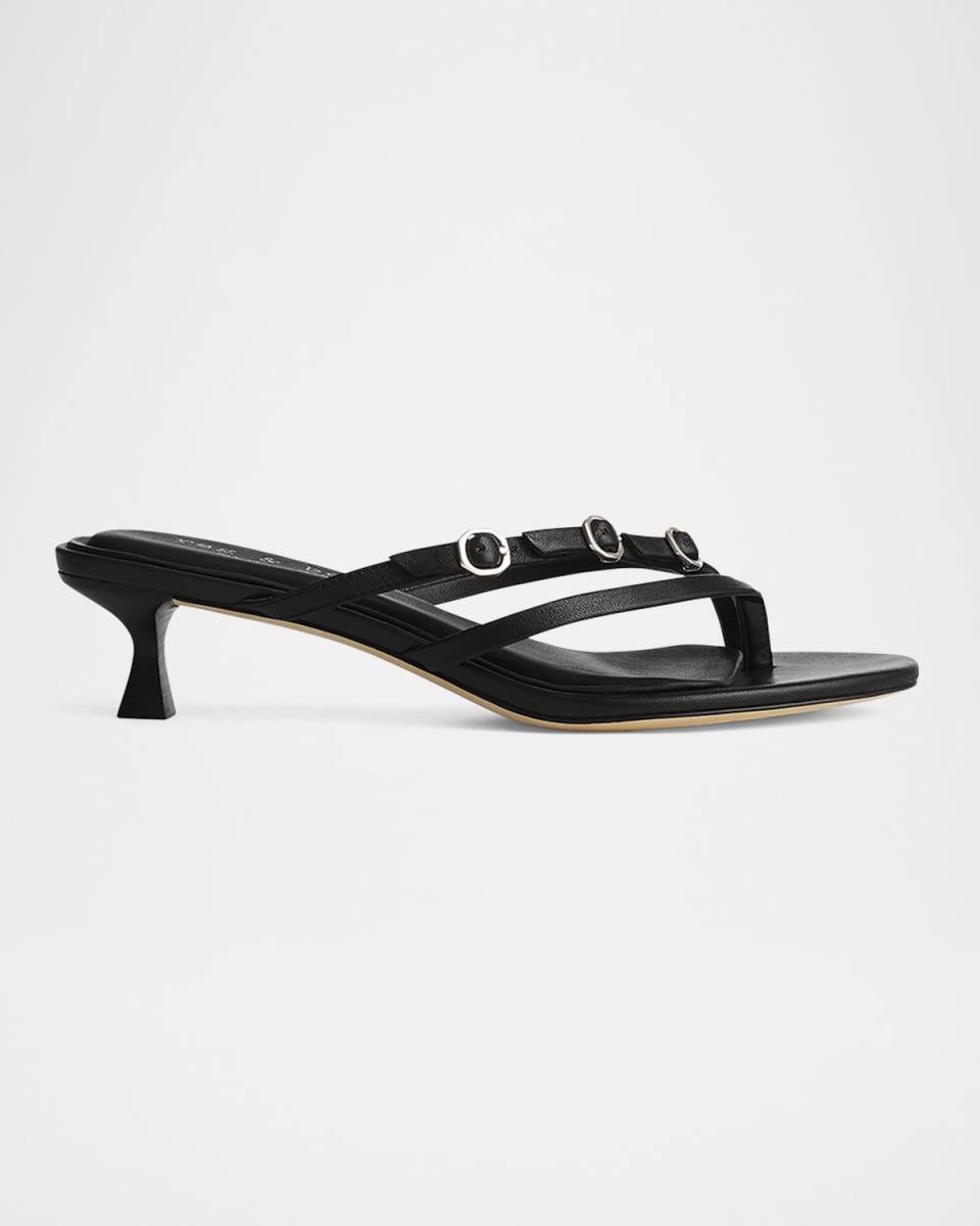Sammie Leather Buckle Kitten-Heel Sandals